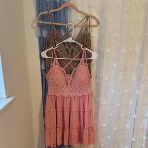 Pink and tan lace top set